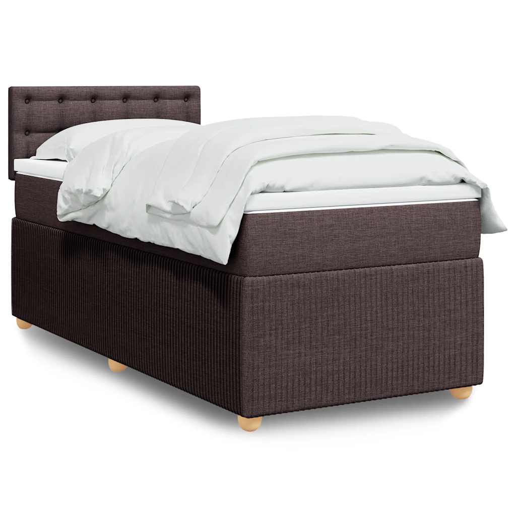 vidaXL Κρεβάτι Boxspring με Στρώμα Σκούρο Καφέ 90x200 εκ. Υφασμάτινο