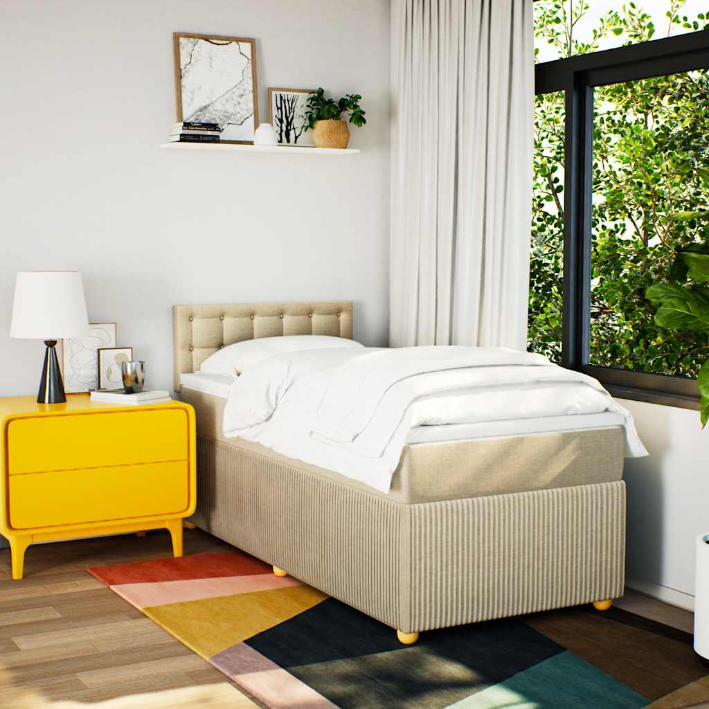 vidaXL Κρεβάτι Boxspring με Στρώμα Κρεμ 90x200 εκ.Υφασμάτινο