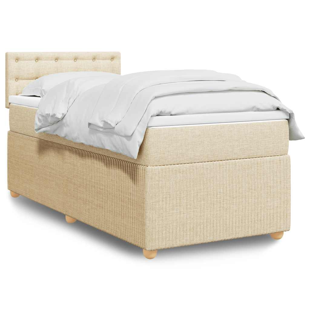 vidaXL Κρεβάτι Boxspring με Στρώμα Κρεμ 100 x 200 εκ. Υφασμάτινο