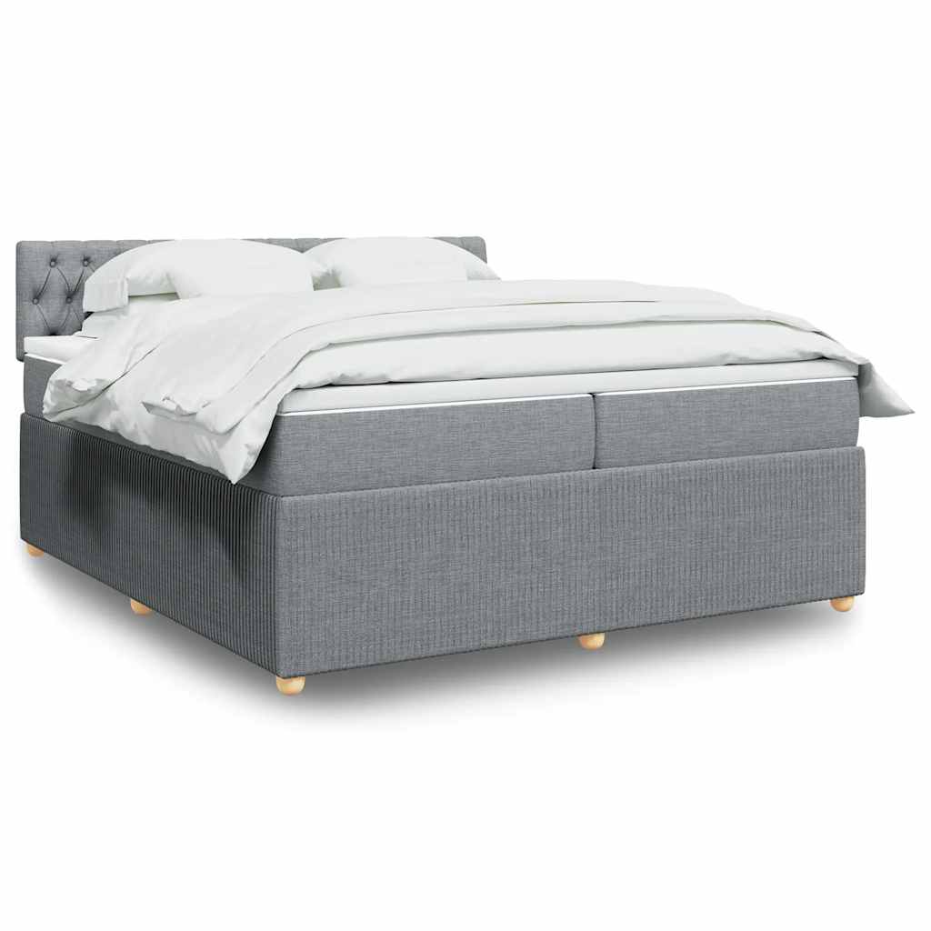 vidaXL Κρεβάτι Boxspring με Στρώμα Ανοιχτό Γκρι 200x200 εκ. Υφασμάτινο