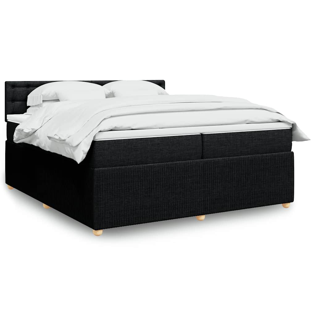 vidaXL Κρεβάτι Boxspring με Στρώμα Μαύρο 200x200 εκ. Υφασμάτινο