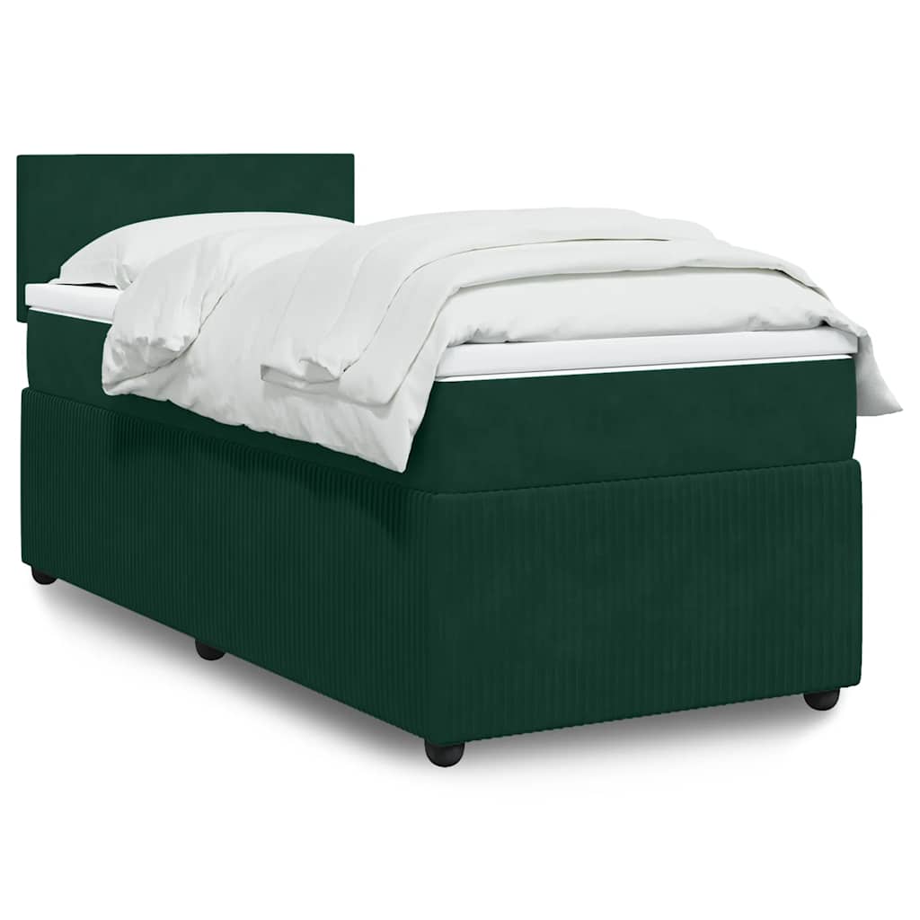 vidaXL Κρεβάτι Boxspring με Στρώμα Σκούρο Πράσινο 80x200 εκ. Βελούδινο