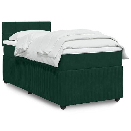 vidaXL Κρεβάτι Boxspring με Στρώμα Σκούρο Πράσινο 80x200 εκ. Βελούδινο