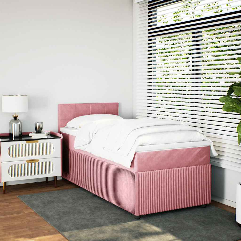 vidaXL Κρεβάτι Boxspring με Στρώμα Ροζ 80 x 200 εκ. Βελούδινο