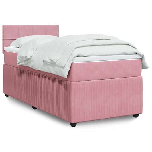vidaXL Κρεβάτι Boxspring με Στρώμα Ροζ 80 x 200 εκ. Βελούδινο