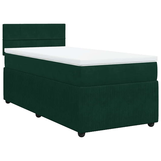 vidaXL Κρεβάτι Boxspring με Στρώμα Σκούρο Πράσινο 80x200 εκ. Βελούδινο