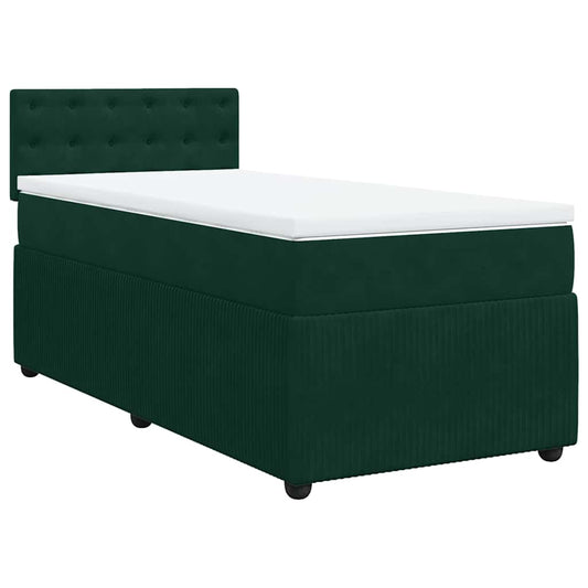 vidaXL Κρεβάτι Boxspring με Στρώμα Σκούρο Πράσινο 80x200 εκ. Βελούδινο