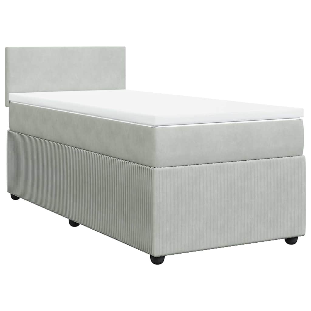 vidaXL Κρεβάτι Boxspring με Στρώμα Ανοιχτό Γκρι 90x190 εκ. Βελούδινο