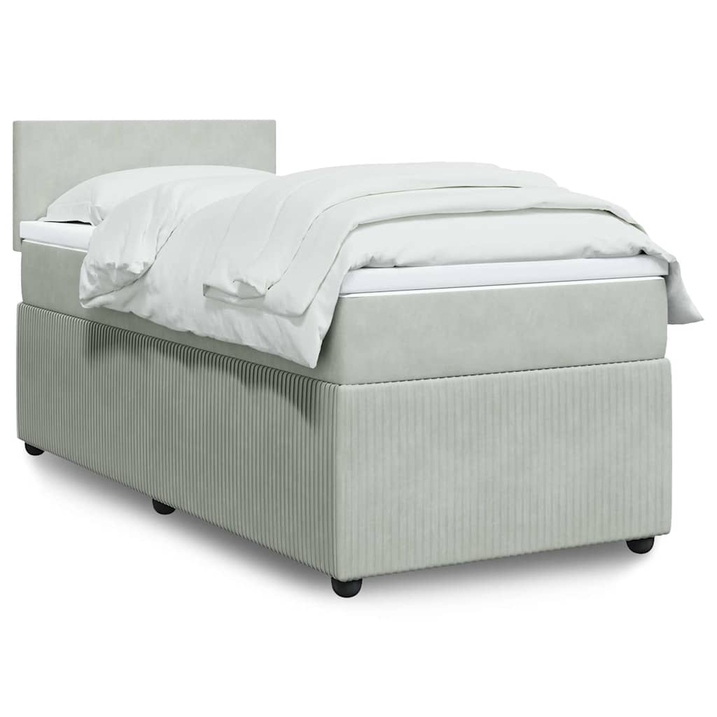 vidaXL Κρεβάτι Boxspring με Στρώμα Ανοιχτό Γκρι 90x190 εκ. Βελούδινο