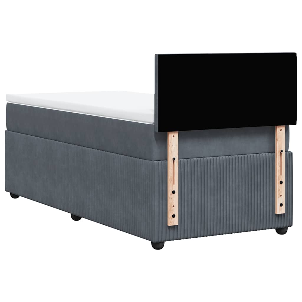 vidaXL Κρεβάτι Boxspring με Στρώμα Σκούρο Γκρι 90x190 εκ. Βελούδινο