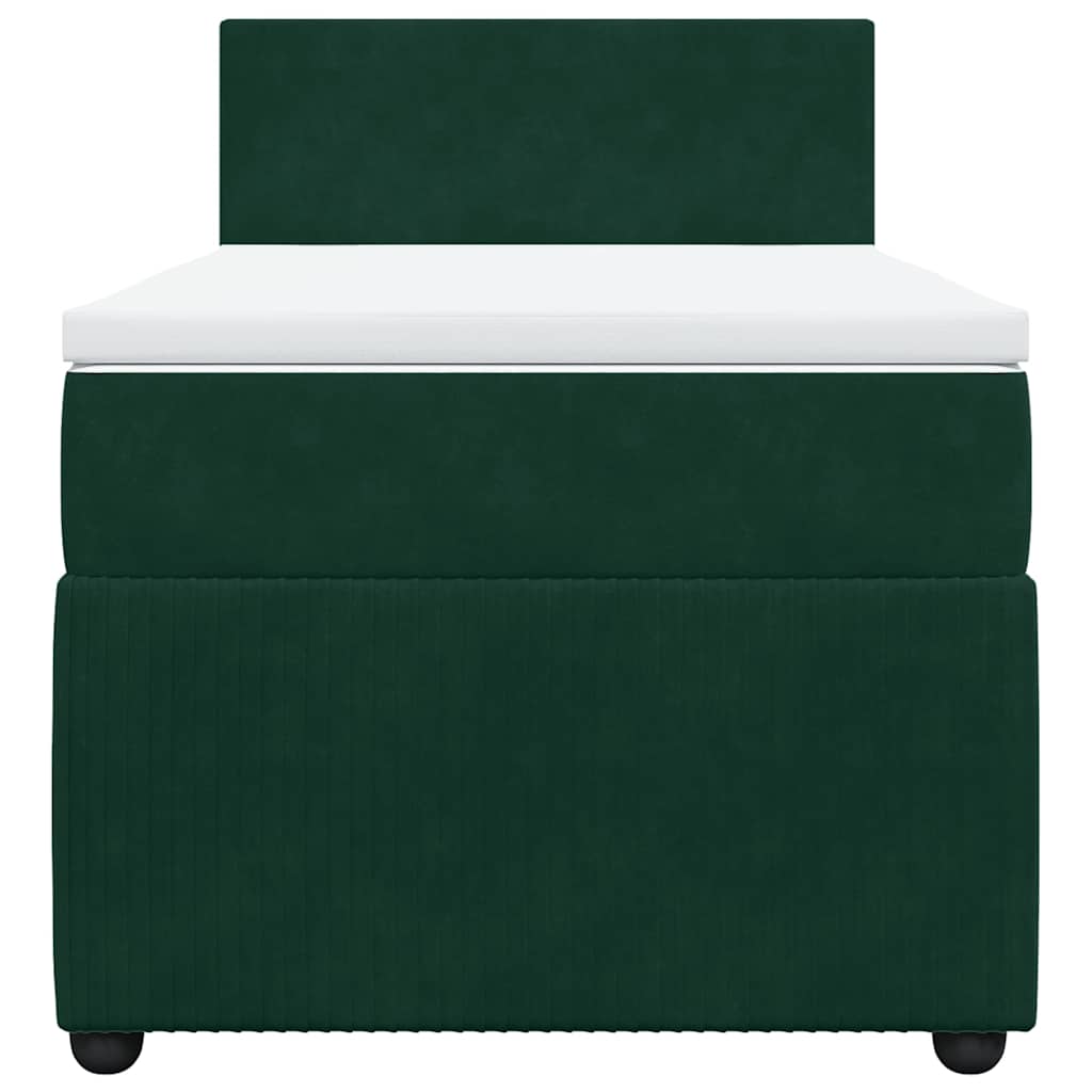 vidaXL Κρεβάτι Boxspring με Στρώμα Σκούρο Πράσινο 90x190 εκ. Βελούδινο