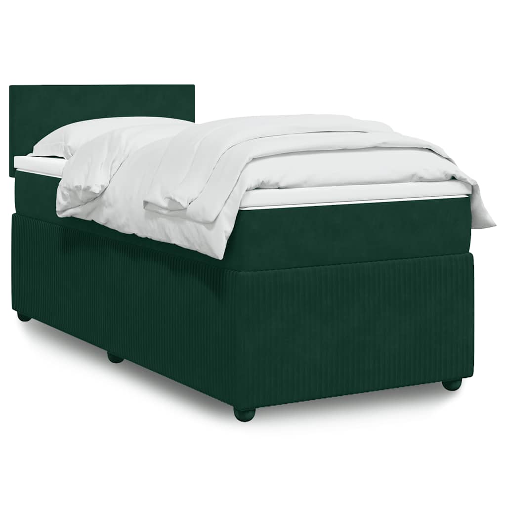 vidaXL Κρεβάτι Boxspring με Στρώμα Σκούρο Πράσινο 90x190 εκ. Βελούδινο