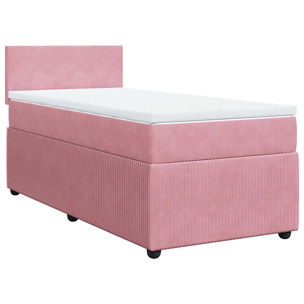 vidaXL Κρεβάτι Boxspring με Στρώμα Ροζ 90x190 εκ. Βελούδινο