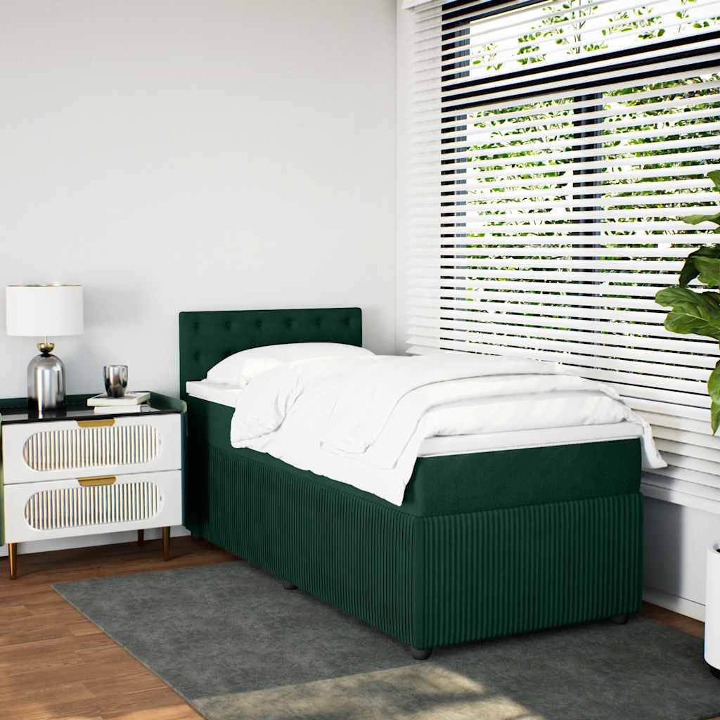 vidaXL Κρεβάτι Boxspring με Στρώμα Σκούρο Πράσινο 90x190 εκ. Βελούδινο