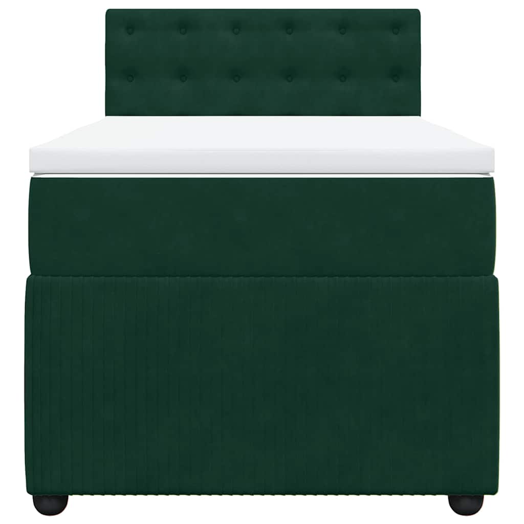 vidaXL Κρεβάτι Boxspring με Στρώμα Σκούρο Πράσινο 90x190 εκ. Βελούδινο