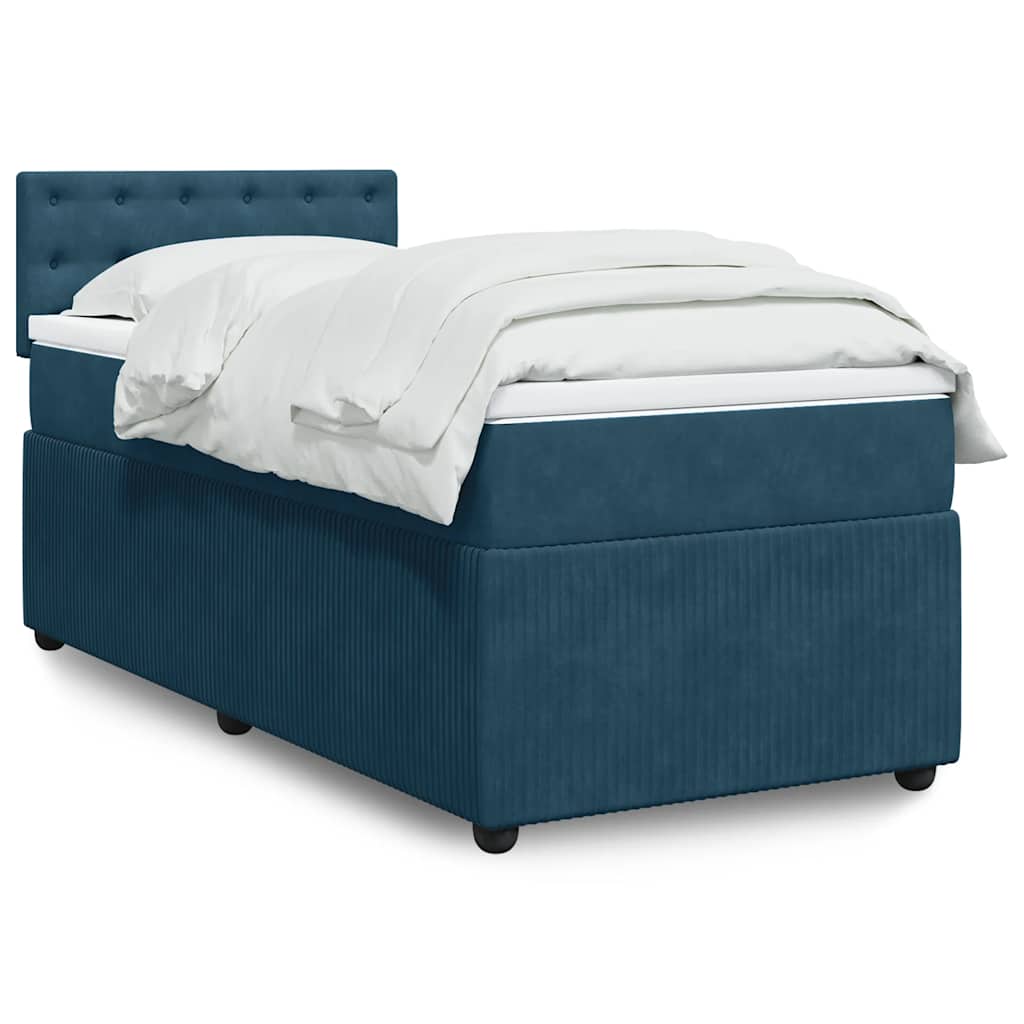 vidaXL Κρεβάτι Boxspring με Στρώμα Μπλε 90x190 εκ. Βελούδινο