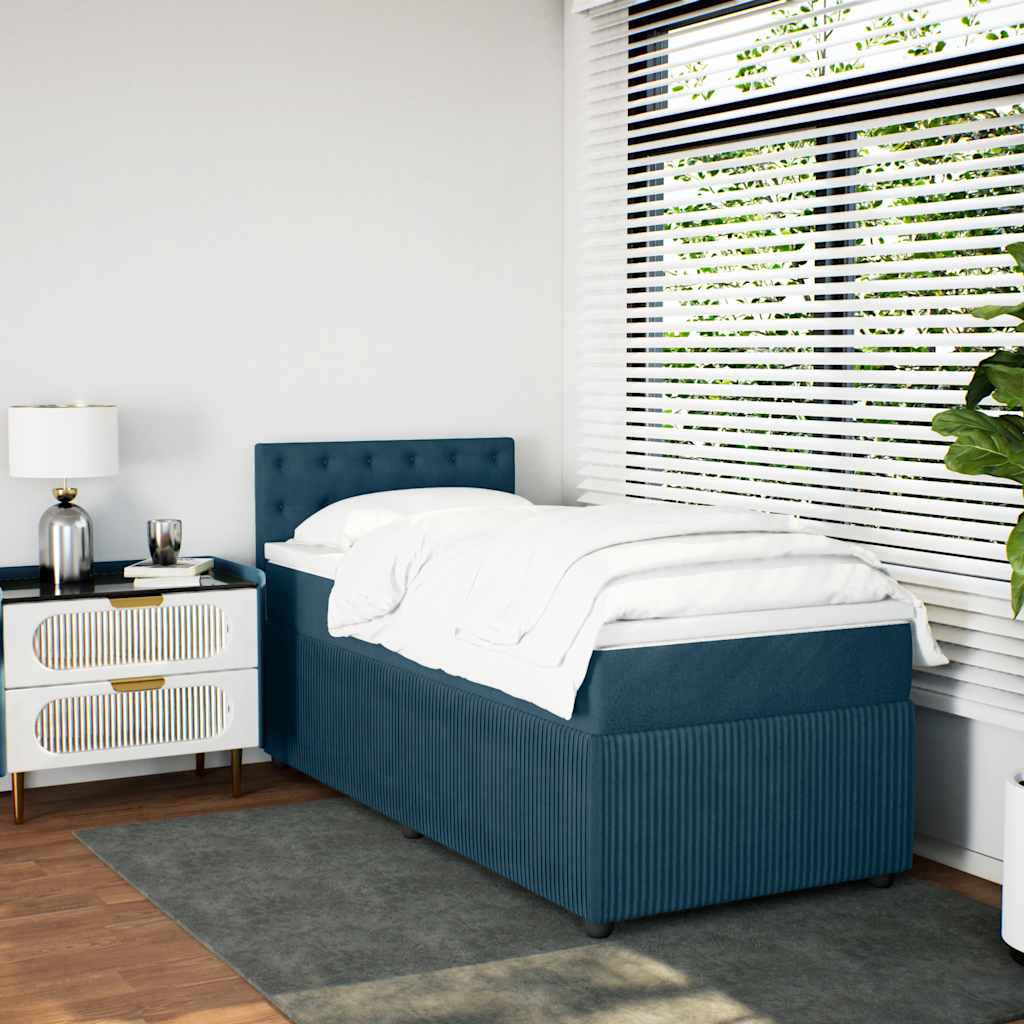 vidaXL Κρεβάτι Boxspring με Στρώμα Μπλε 90x190 εκ. Βελούδινο