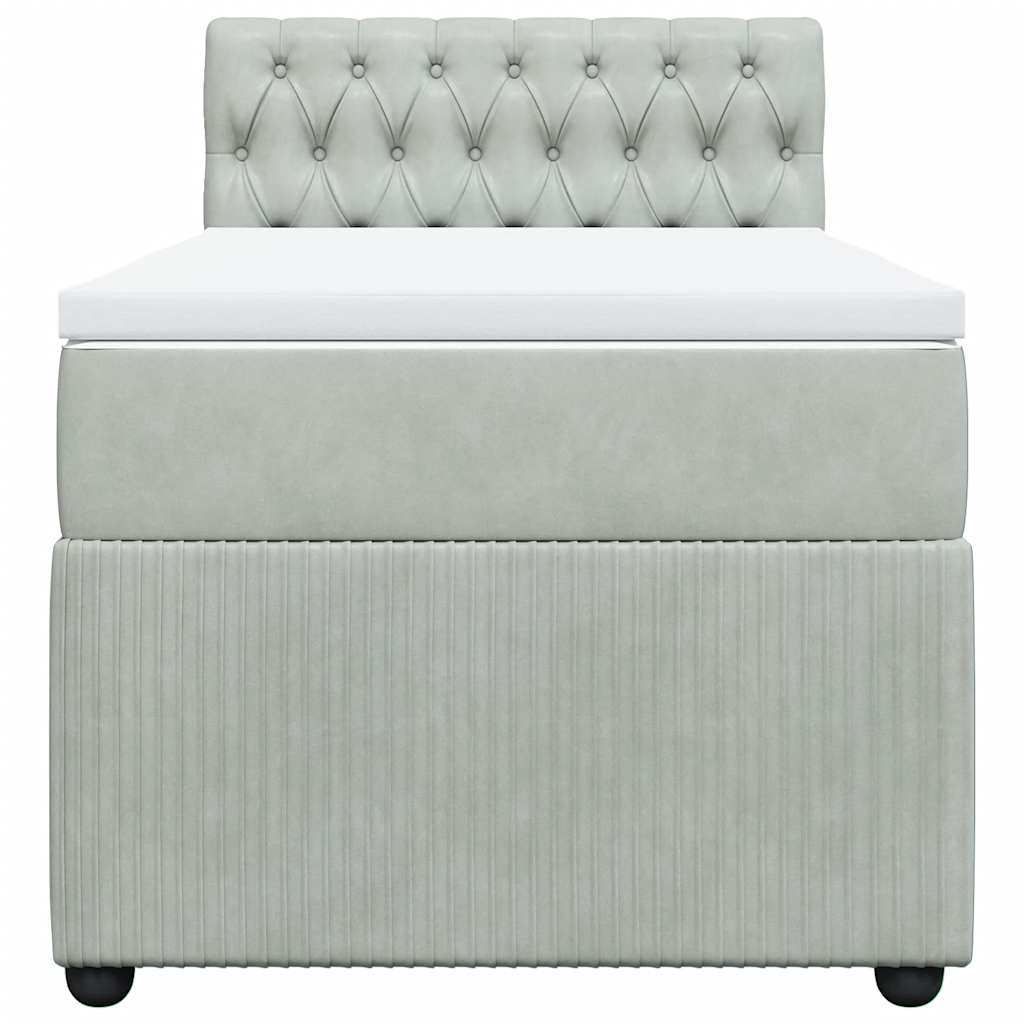 vidaXL Κρεβάτι Boxspring με Στρώμα Ανοιχτό Γκρι 90x190 εκ. Βελούδινο