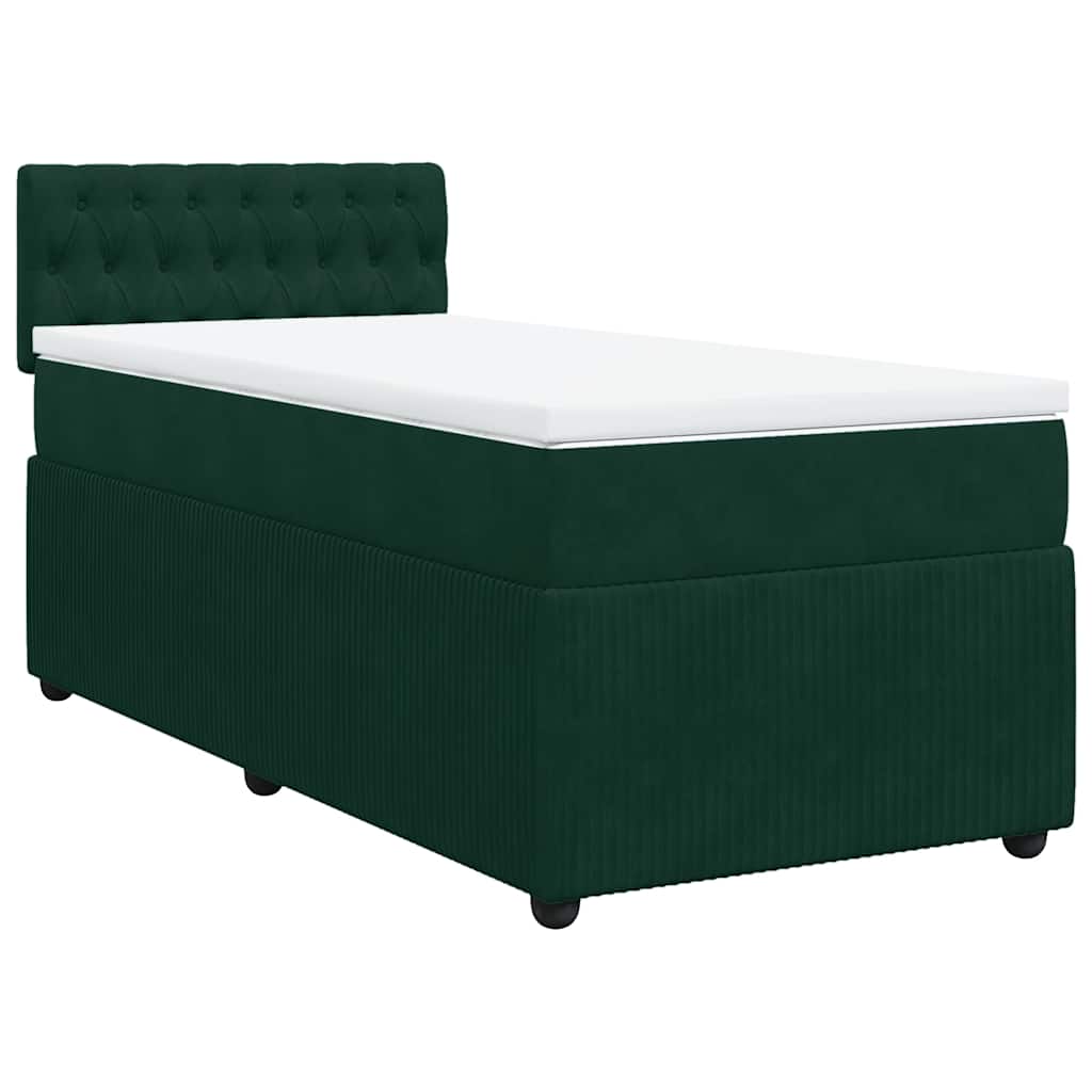 vidaXL Κρεβάτι Boxspring με Στρώμα Σκούρο Πράσινο 90x190 εκ. Βελούδινο