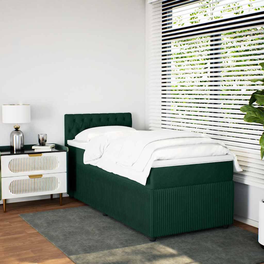 vidaXL Κρεβάτι Boxspring με Στρώμα Σκούρο Πράσινο 90x190 εκ. Βελούδινο