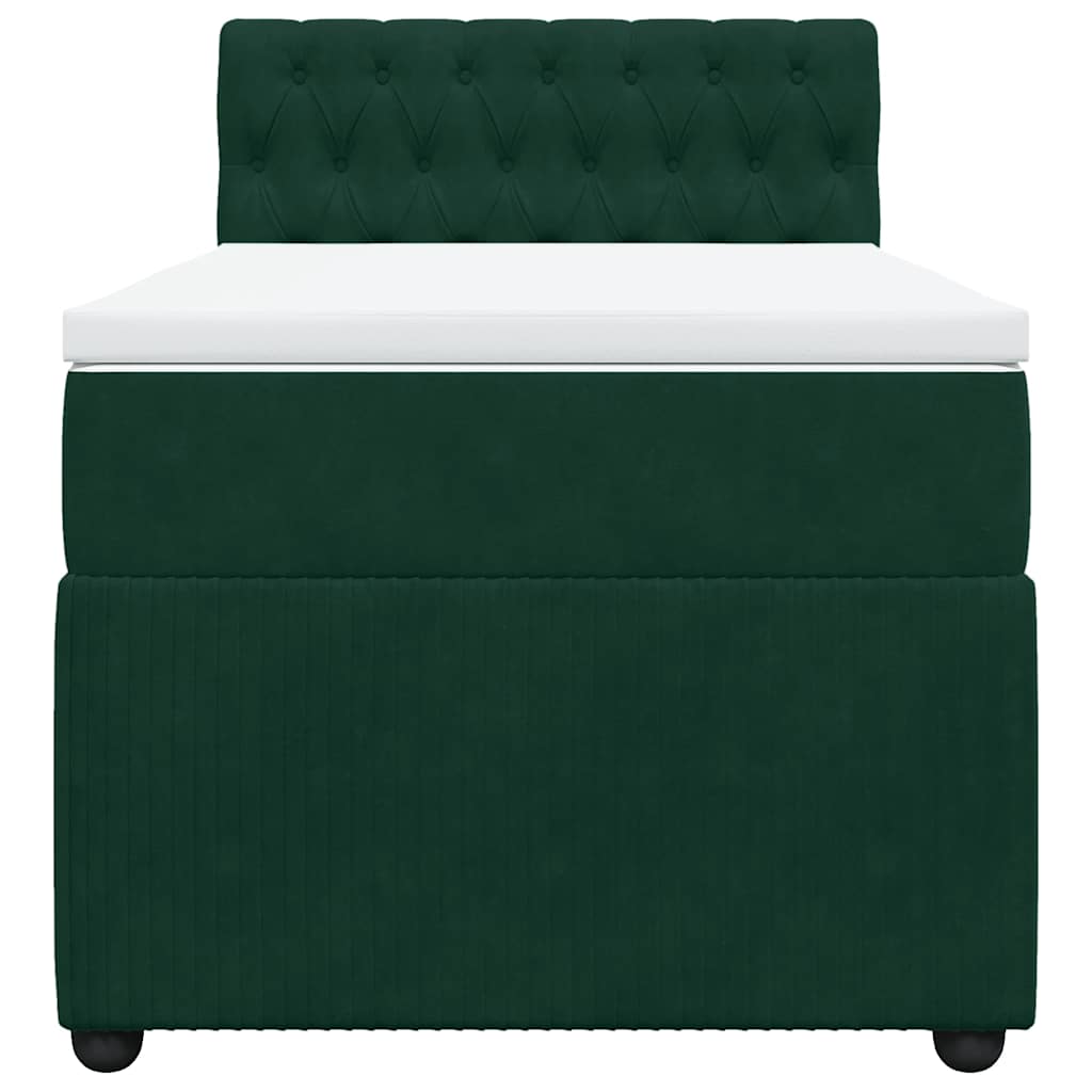 vidaXL Κρεβάτι Boxspring με Στρώμα Σκούρο Πράσινο 90x190 εκ. Βελούδινο