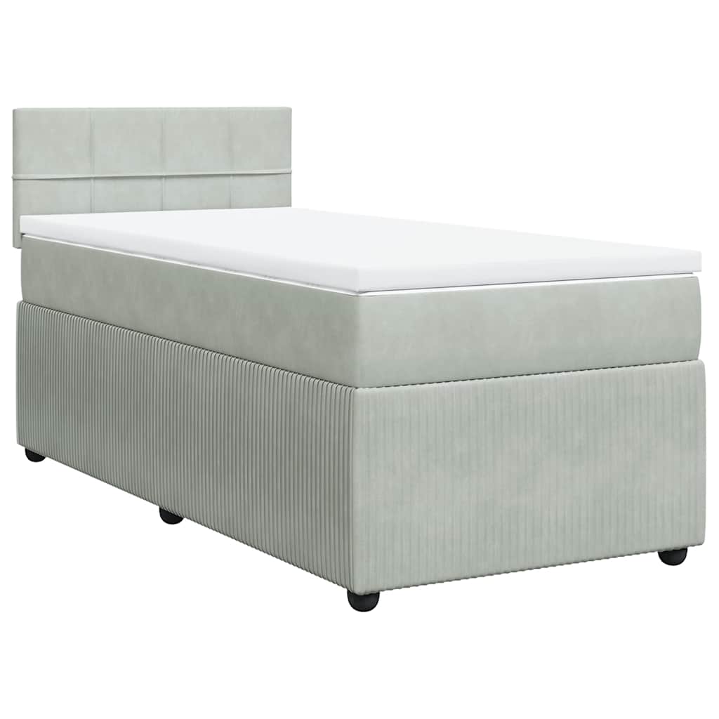 vidaXL Κρεβάτι Boxspring με Στρώμα Ανοιχτό Γκρι 90x190 εκ. Βελούδινο