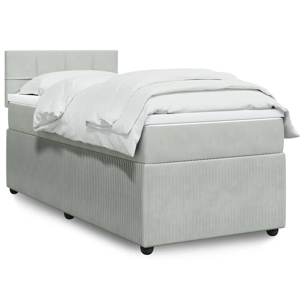 vidaXL Κρεβάτι Boxspring με Στρώμα Ανοιχτό Γκρι 90x190 εκ. Βελούδινο