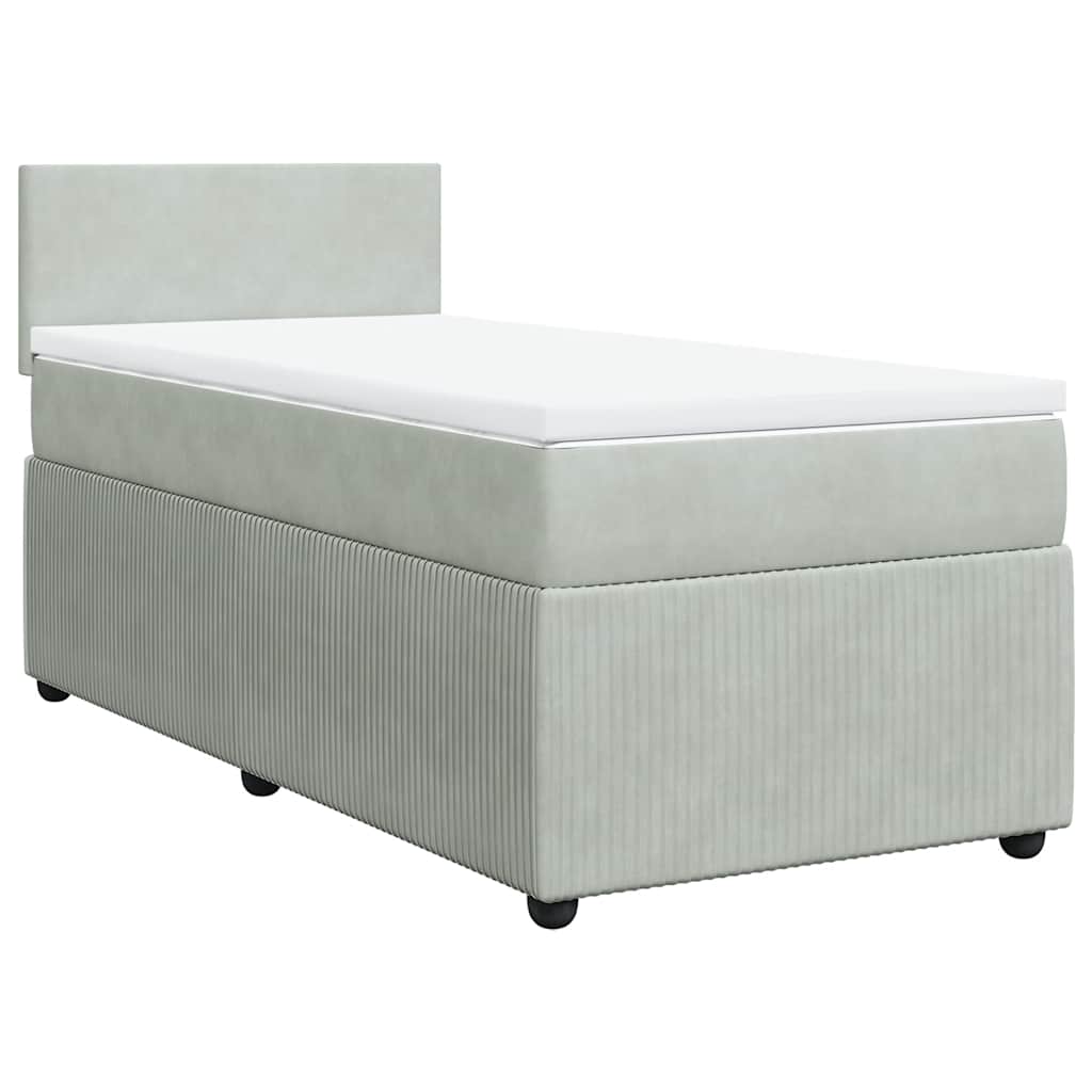 vidaXL Κρεβάτι Boxspring με Στρώμα Ανοιχτό Γκρι 90x200 εκ. Βελούδινο