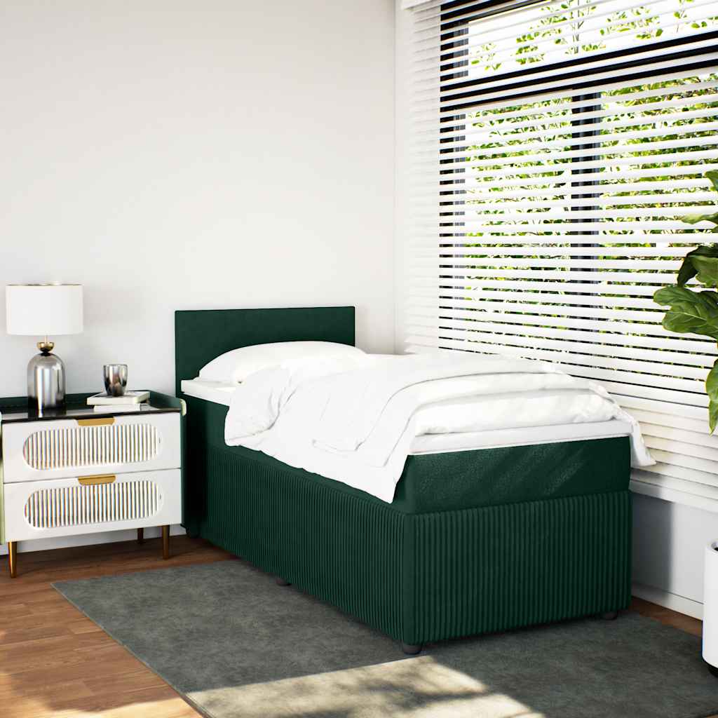 vidaXL Κρεβάτι Boxspring με Στρώμα Σκούρο Πράσινο 90x200 εκ. Βελούδινο