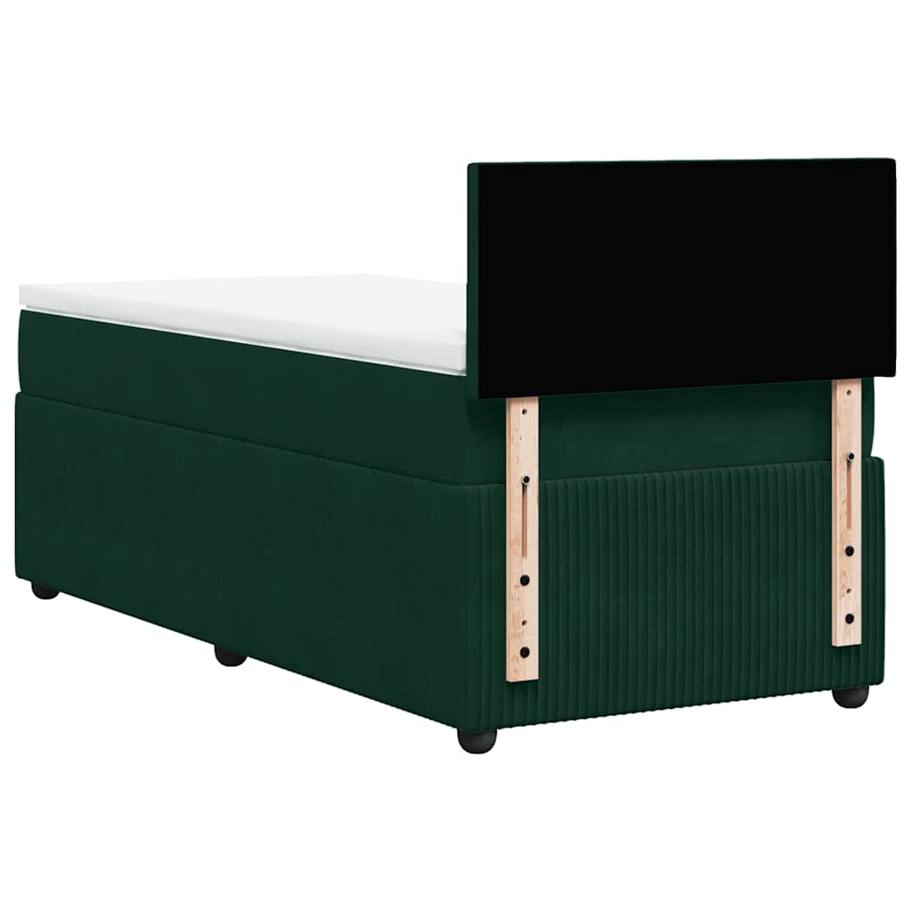 vidaXL Κρεβάτι Boxspring με Στρώμα Σκούρο Πράσινο 90x200 εκ. Βελούδινο