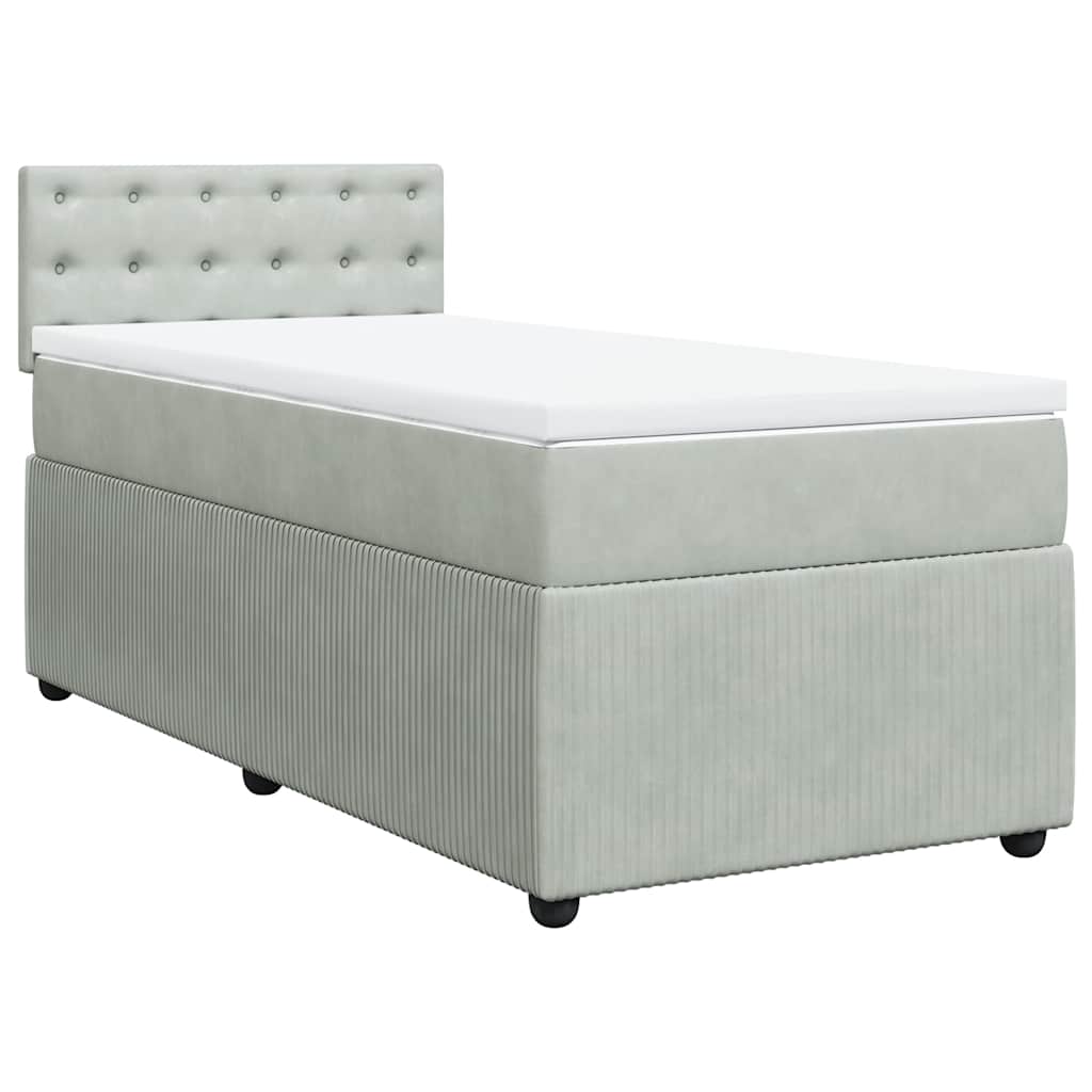 vidaXL Κρεβάτι Boxspring με Στρώμα Ανοιχτό Γκρι 90x200 εκ. Βελούδινο