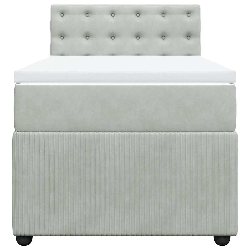 vidaXL Κρεβάτι Boxspring με Στρώμα Ανοιχτό Γκρι 90x200 εκ. Βελούδινο