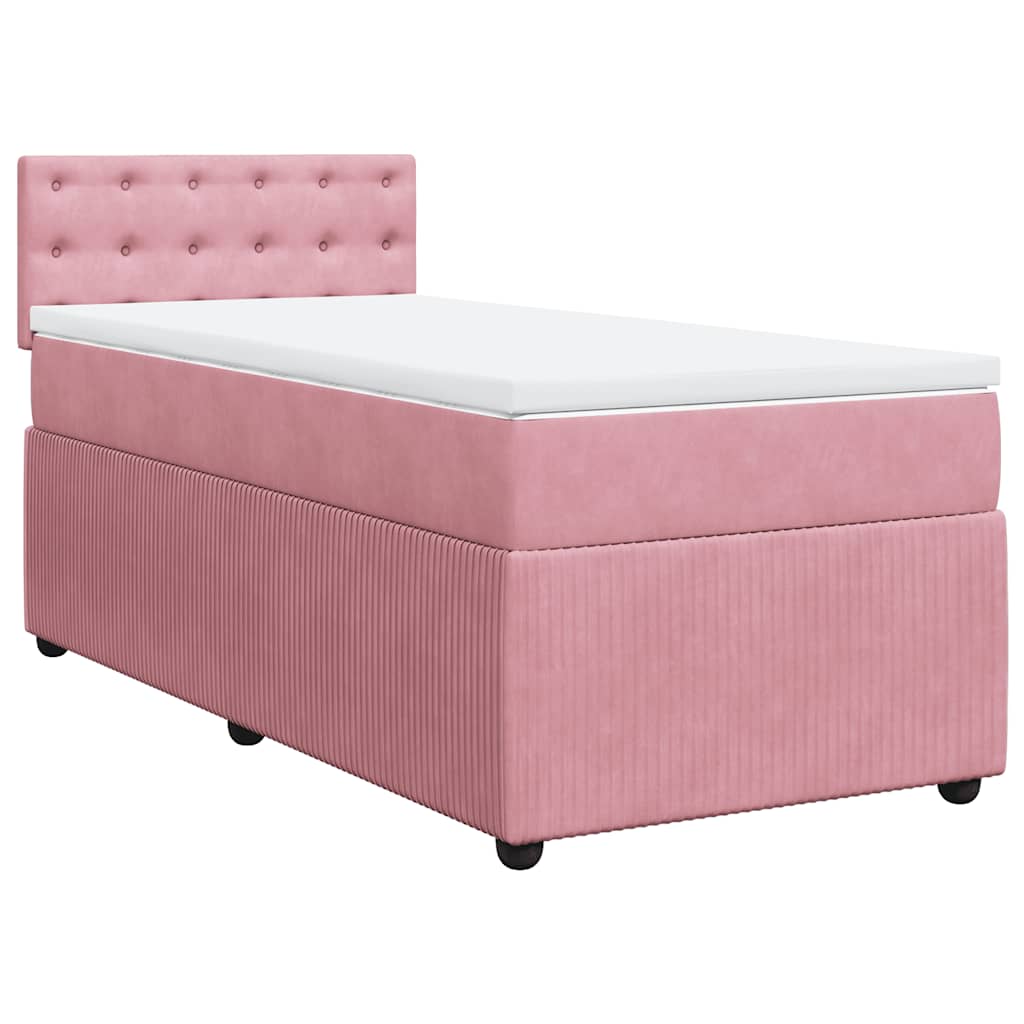 vidaXL Κρεβάτι Boxspring με Στρώμα Ροζ 90x200 εκ. Βελούδινο