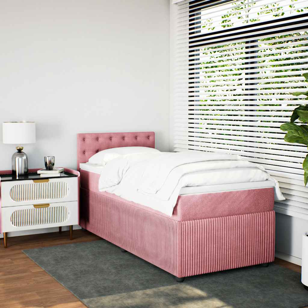 vidaXL Κρεβάτι Boxspring με Στρώμα Ροζ 90x200 εκ. Βελούδινο