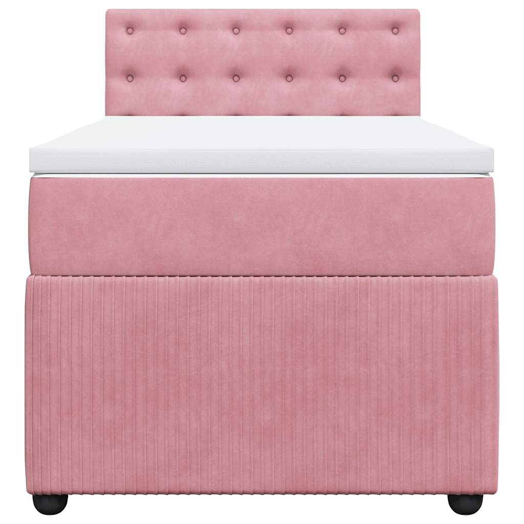 vidaXL Κρεβάτι Boxspring με Στρώμα Ροζ 90x200 εκ. Βελούδινο