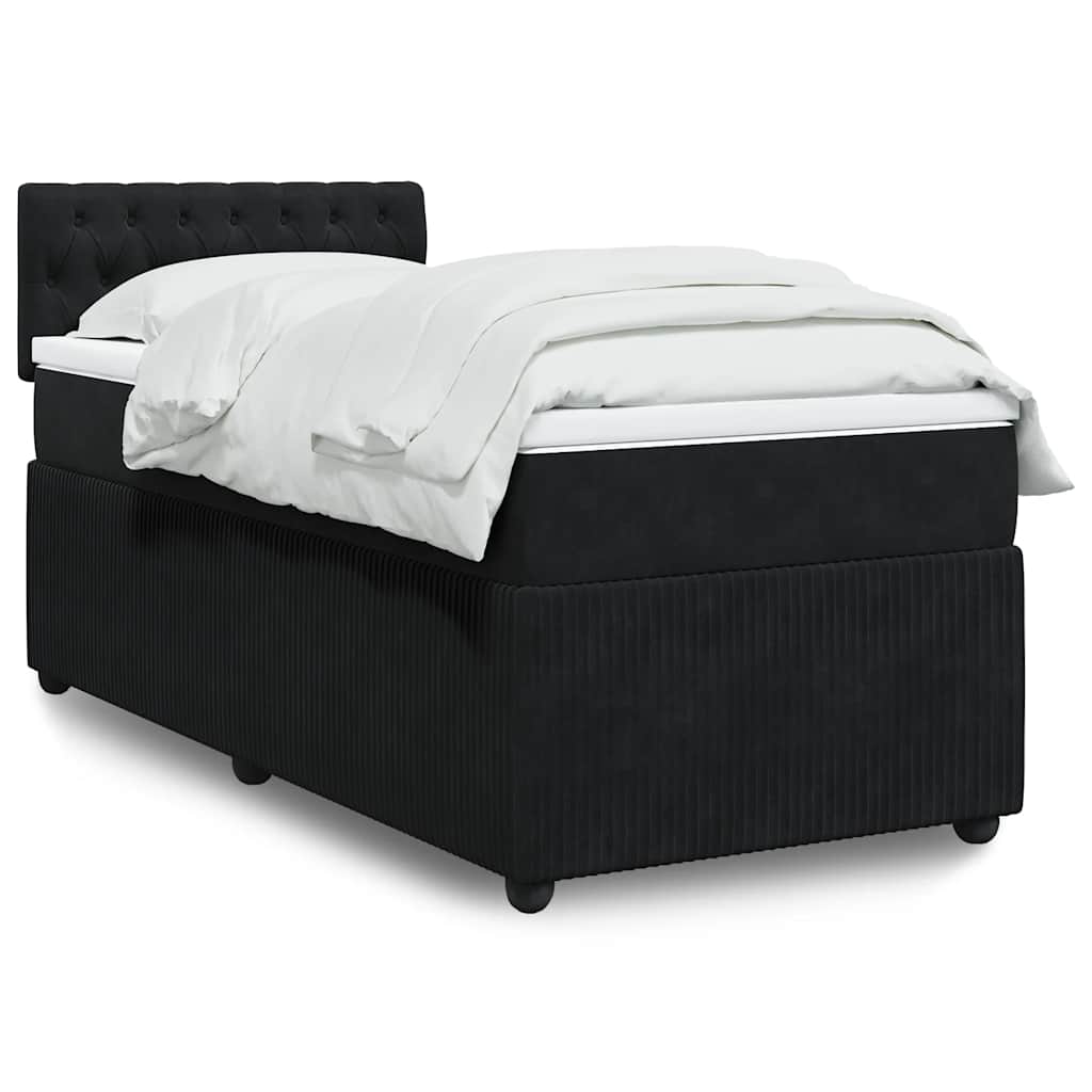 vidaXL Κρεβάτι Boxspring με Στρώμα Μαύρο 90x200 εκ. Βελούδινο