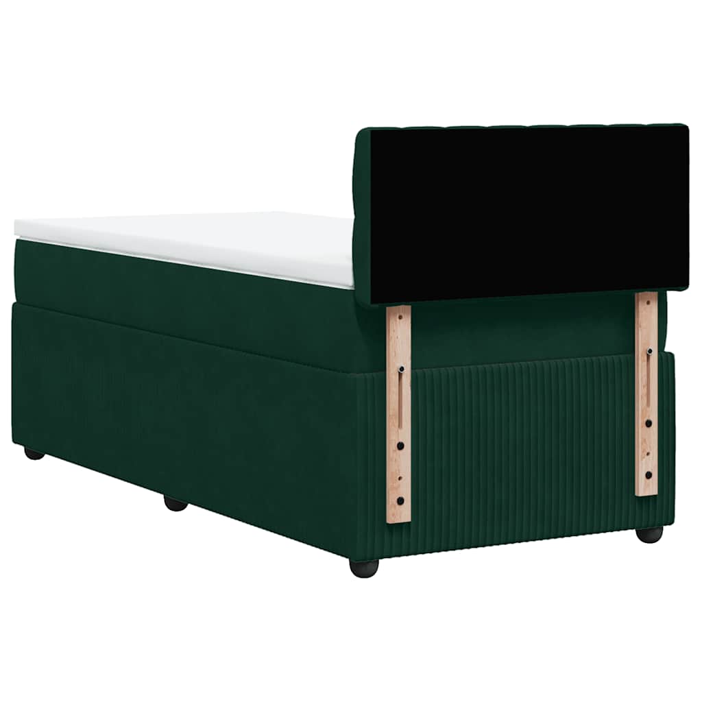 vidaXL Κρεβάτι Boxspring με Στρώμα Σκούρο Πράσινο 90x200 εκ. Βελούδινο
