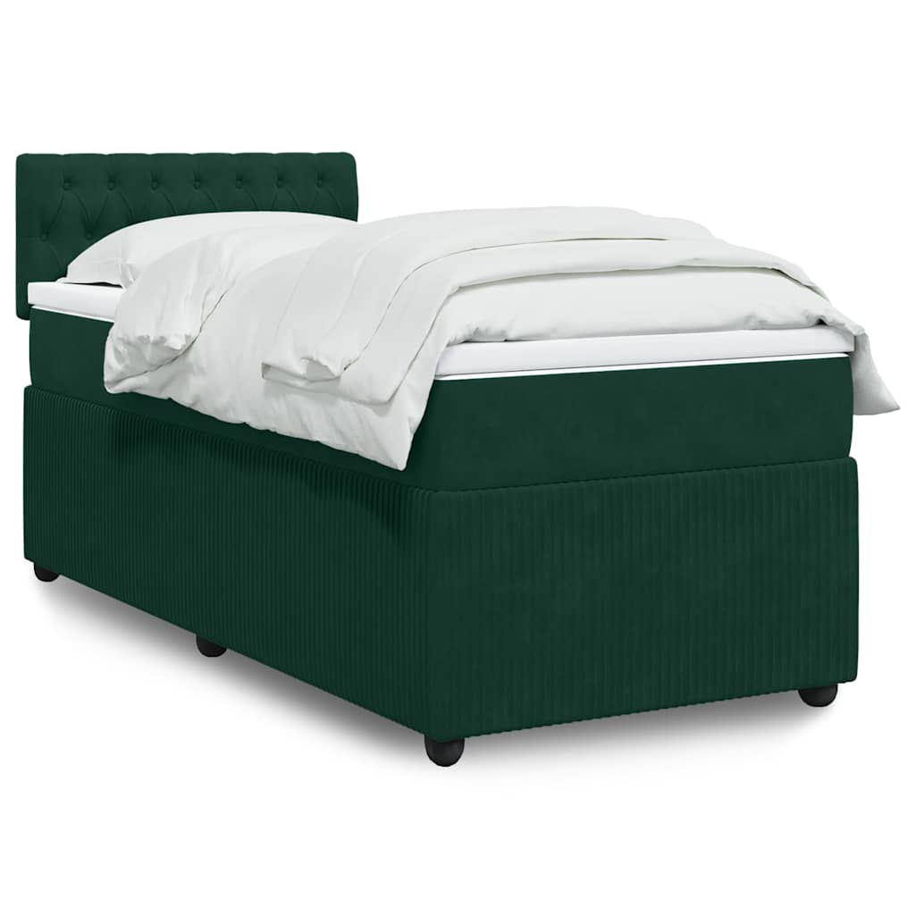 vidaXL Κρεβάτι Boxspring με Στρώμα Σκούρο Πράσινο 90x200 εκ. Βελούδινο