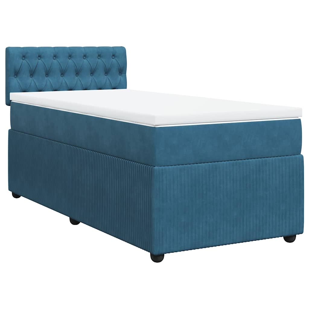 vidaXL Κρεβάτι Boxspring με Στρώμα Μπλε 90x200 εκ. Βελούδινο
