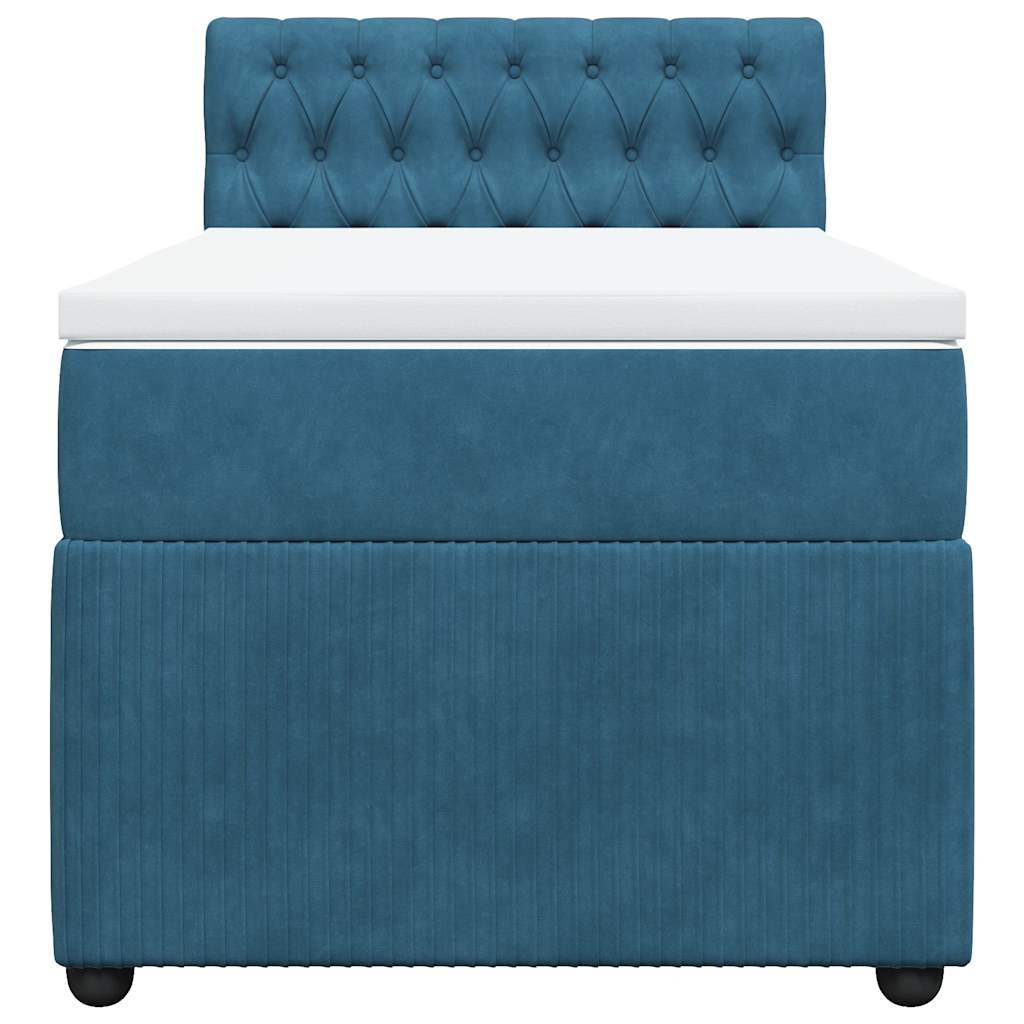 vidaXL Κρεβάτι Boxspring με Στρώμα Μπλε 90x200 εκ. Βελούδινο