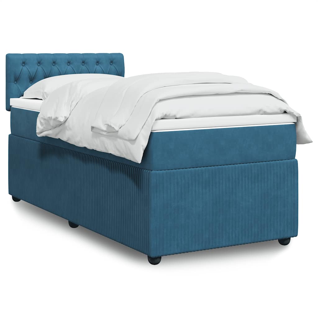 vidaXL Κρεβάτι Boxspring με Στρώμα Μπλε 90x200 εκ. Βελούδινο