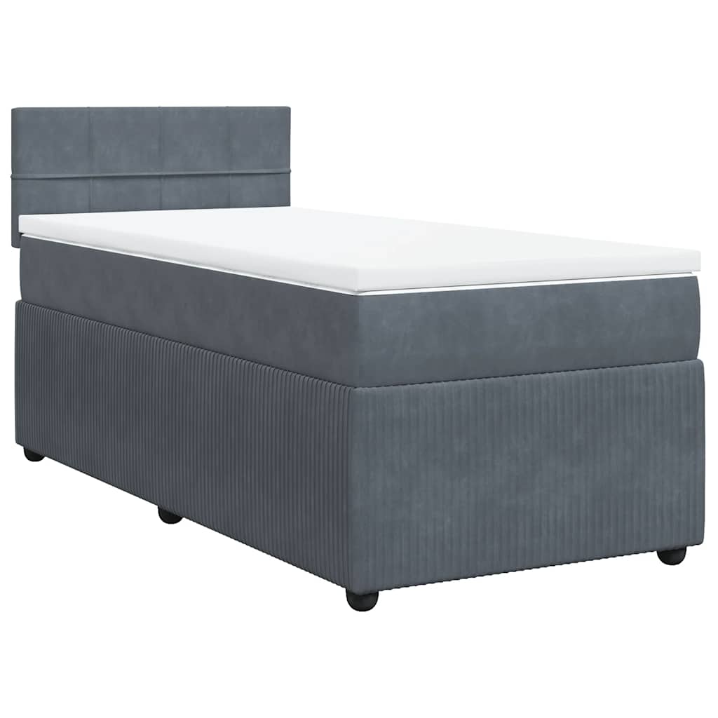 vidaXL Κρεβάτι Boxspring με Στρώμα Σκούρο Γκρι 90x200 εκ. Βελούδινο