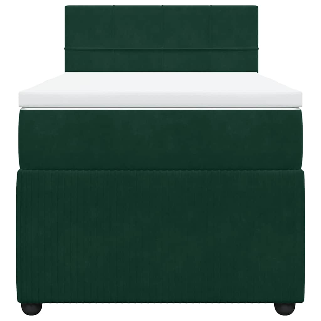 vidaXL Κρεβάτι Boxspring με Στρώμα Σκούρο Πράσινο 90x200 εκ. Βελούδινο