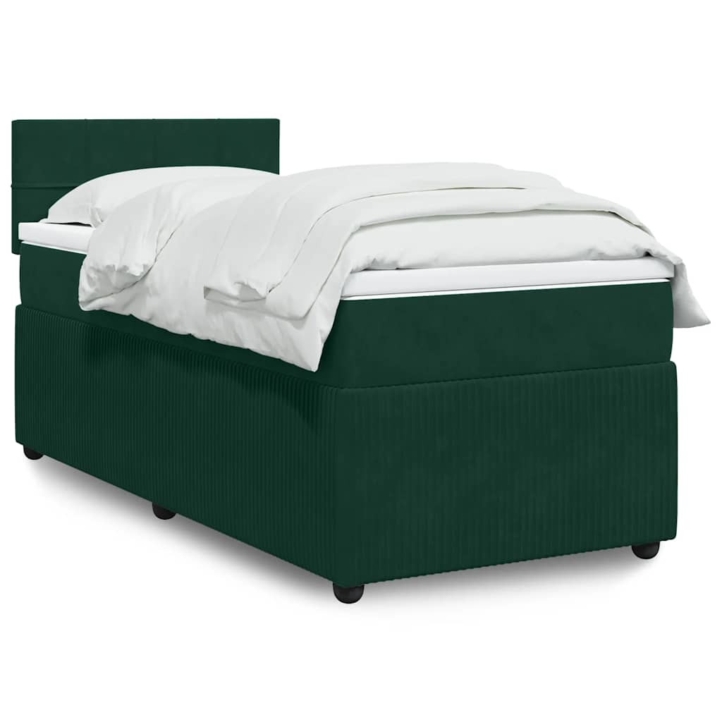 vidaXL Κρεβάτι Boxspring με Στρώμα Σκούρο Πράσινο 90x200 εκ. Βελούδινο
