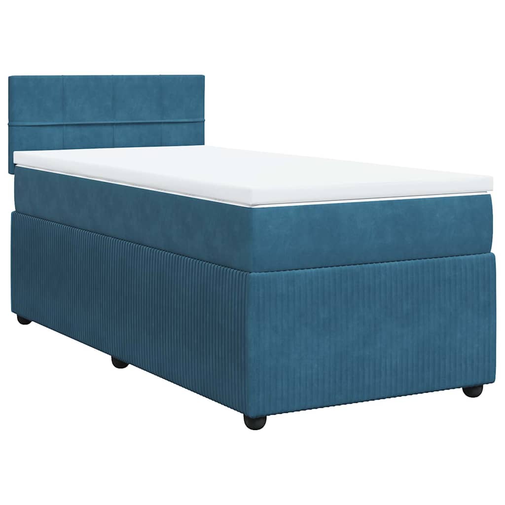 vidaXL Κρεβάτι Boxspring με Στρώμα Μπλε 90x200 εκ. Βελούδινο