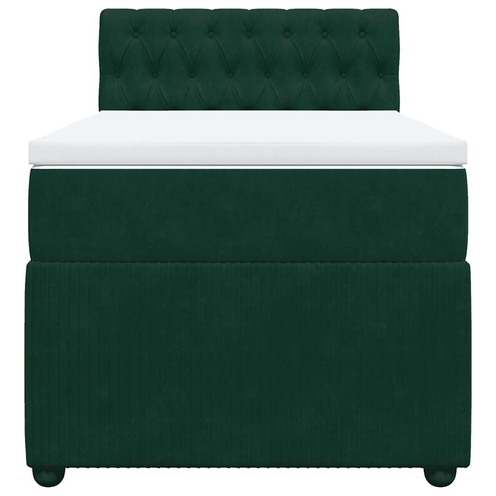 vidaXL Κρεβάτι Boxspring με Στρώμα Σκούρο Πράσινο 100x200εκ. Βελούδινο