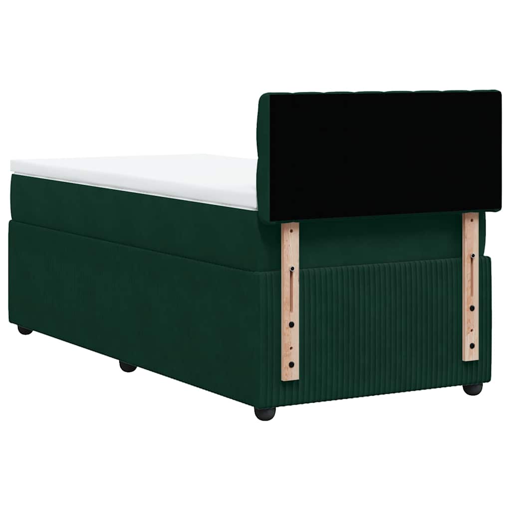 vidaXL Κρεβάτι Boxspring με Στρώμα Σκούρο Πράσινο 100x200εκ. Βελούδινο