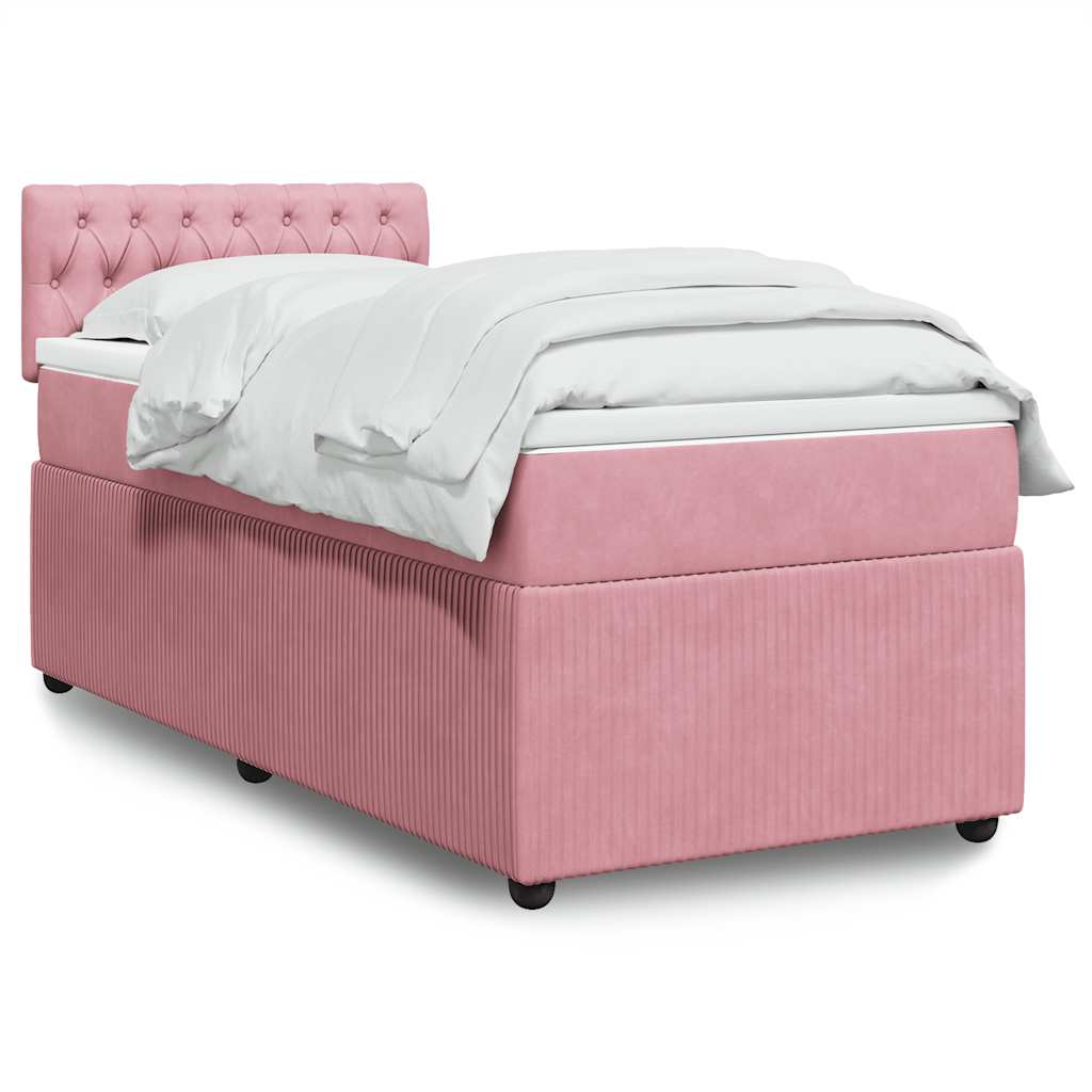 vidaXL Κρεβάτι Boxspring με Στρώμα Ροζ 100x200 εκ. Βελούδινο