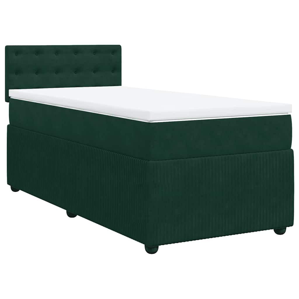 vidaXL Κρεβάτι Boxspring με Στρώμα Σκούρο Πράσινο 100x200εκ. Βελούδινο