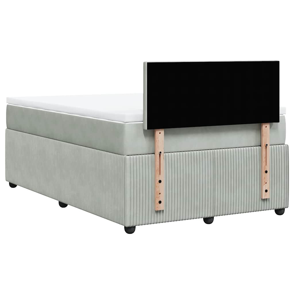 vidaXL Κρεβάτι Boxspring με Στρώμα Ανοιχτό Γκρι 120x190 εκ. Βελούδινο
